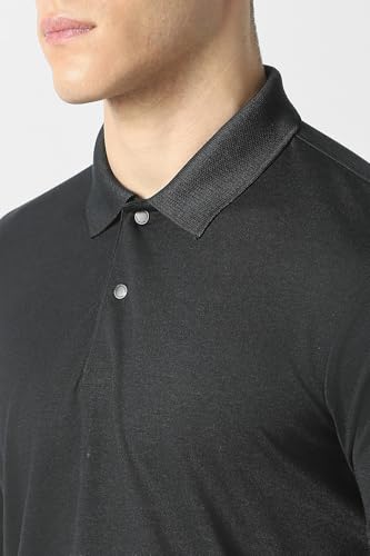 Men Black Solid Polo Neck T-Shirt