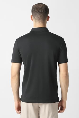 Men Black Solid Polo Neck T-Shirt