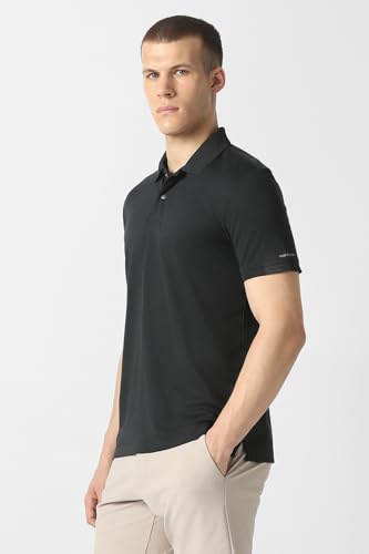 Men Black Solid Polo Neck T-Shirt