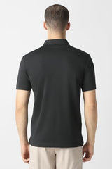 Men Black Solid Polo Neck T-Shirt