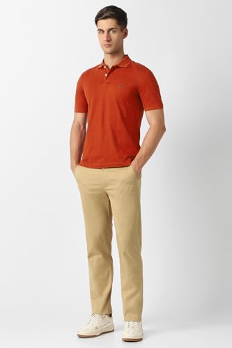 Men Orange Textured Polo Neck T-Shirt