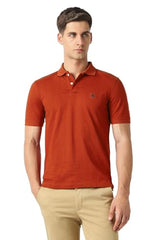 Men Orange Textured Polo Neck T-Shirt