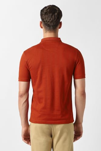 Men Orange Textured Polo Neck T-Shirt