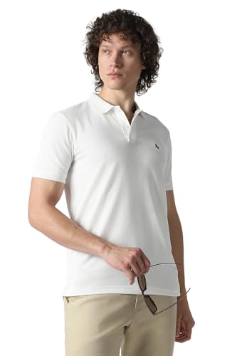 Men White Textured Polo Neck T-Shirt