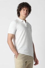 Men White Textured Polo Neck T-Shirt