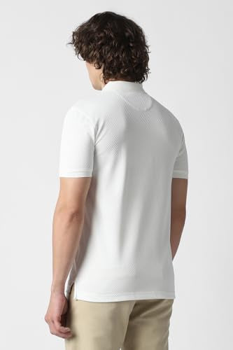 Men White Textured Polo Neck T-Shirt