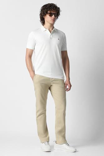 Men White Textured Polo Neck T-Shirt