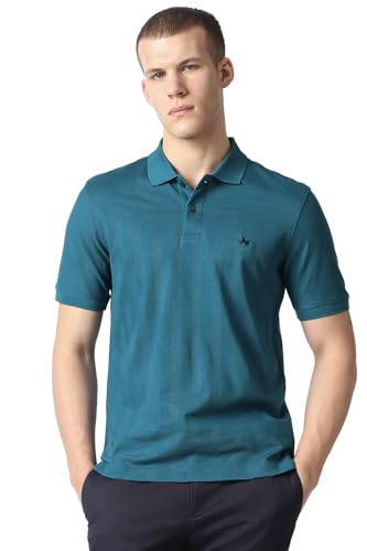 Men Blue Textured Polo Neck T-Shirt