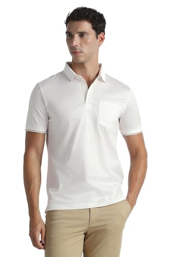 Men White Print Polo Neck T-Shirt