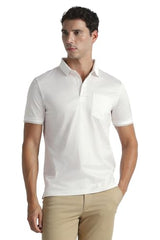 Men White Print Polo Neck T-Shirt