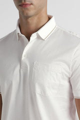 Men White Print Polo Neck T-Shirt