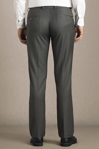 Men Grey Solid Flat Front Formal Trousers
