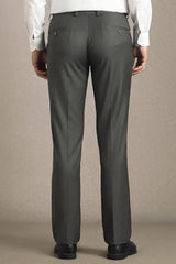 Men Grey Solid Flat Front Formal Trousers