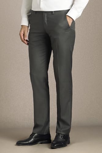 Men Grey Solid Flat Front Formal Trousers