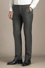Men Grey Solid Flat Front Formal Trousers