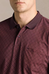 Men Maroon Print Polo Neck T-Shirt