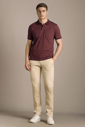 Men Maroon Print Polo Neck T-Shirt