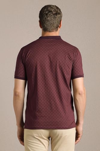 Men Maroon Print Polo Neck T-Shirt