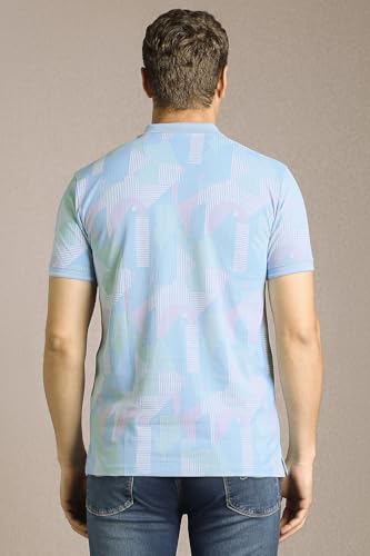 Men Light Blue Print Polo Neck T-Shirt