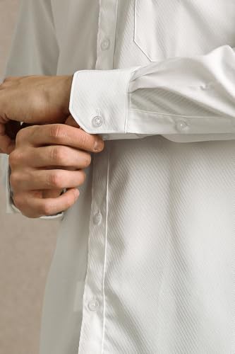 Men White Textured Full Sleeves Formal Shirt