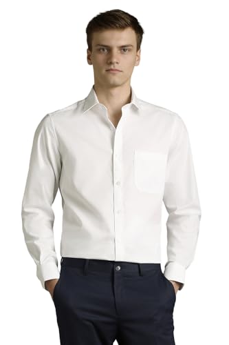 Men White Textured Full Sleeves Formal Shirt