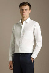 Men White Textured Full Sleeves Formal Shirt