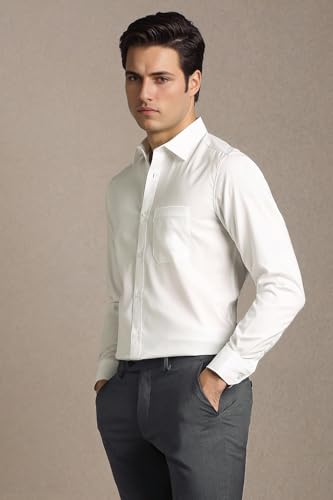 Men White Solid Full Sleeves Formal Shirt