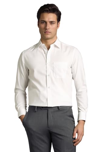 Men White Solid Full Sleeves Formal Shirt