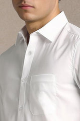 Men White Solid Full Sleeves Formal Shirt