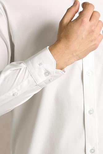 Men White Solid Full Sleeves Formal Shirt
