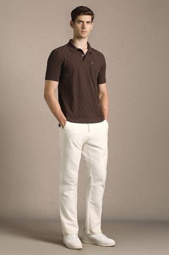 Men Brown Textured Polo Neck T-Shirt