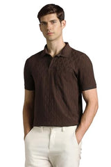 Men Brown Textured Polo Neck T-Shirt