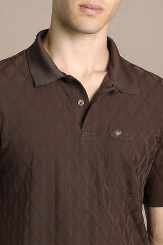 Men Brown Textured Polo Neck T-Shirt