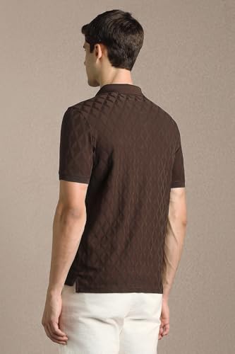 Men Brown Textured Polo Neck T-Shirt