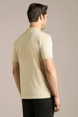 Men Beige Print Polo Neck T-Shirt
