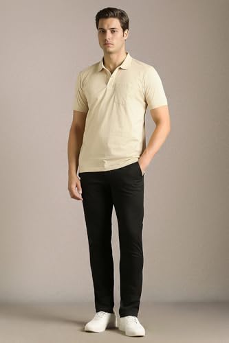 Men Beige Print Polo Neck T-Shirt
