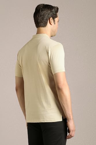 Men Beige Print Polo Neck T-Shirt