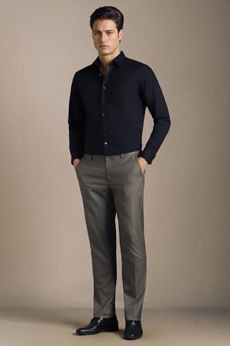 Men Grey Textured Flat Front Formal Trousers