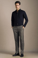 Men Grey Textured Flat Front Formal Trousers