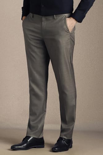 Men Grey Textured Flat Front Formal Trousers