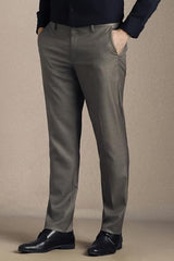 Men Grey Textured Flat Front Formal Trousers