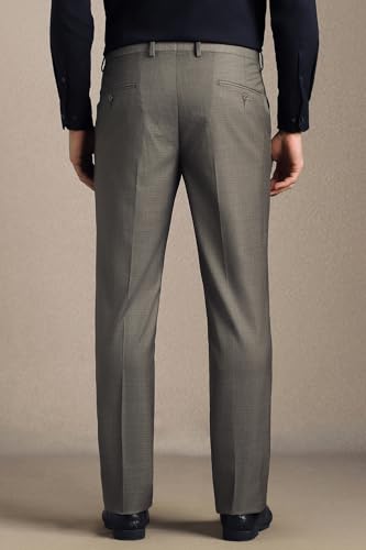 Men Grey Textured Flat Front Formal Trousers