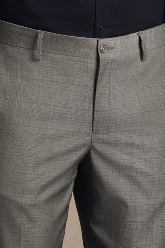 Men Grey Textured Flat Front Formal Trousers