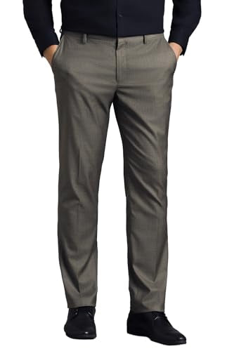 Men Grey Textured Flat Front Formal Trousers