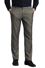 Men Grey Textured Flat Front Formal Trousers