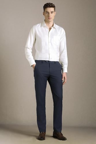 Men Navy Textured Flat Front Formal Trousers