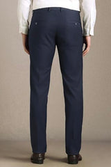 Men Navy Textured Flat Front Formal Trousers