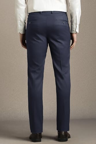 Men Navy Solid Flat Front Formal Trousers