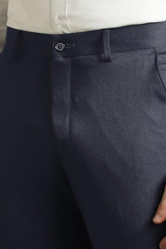 Men Navy Solid Flat Front Formal Trousers