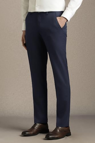 Men Navy Solid Flat Front Formal Trousers